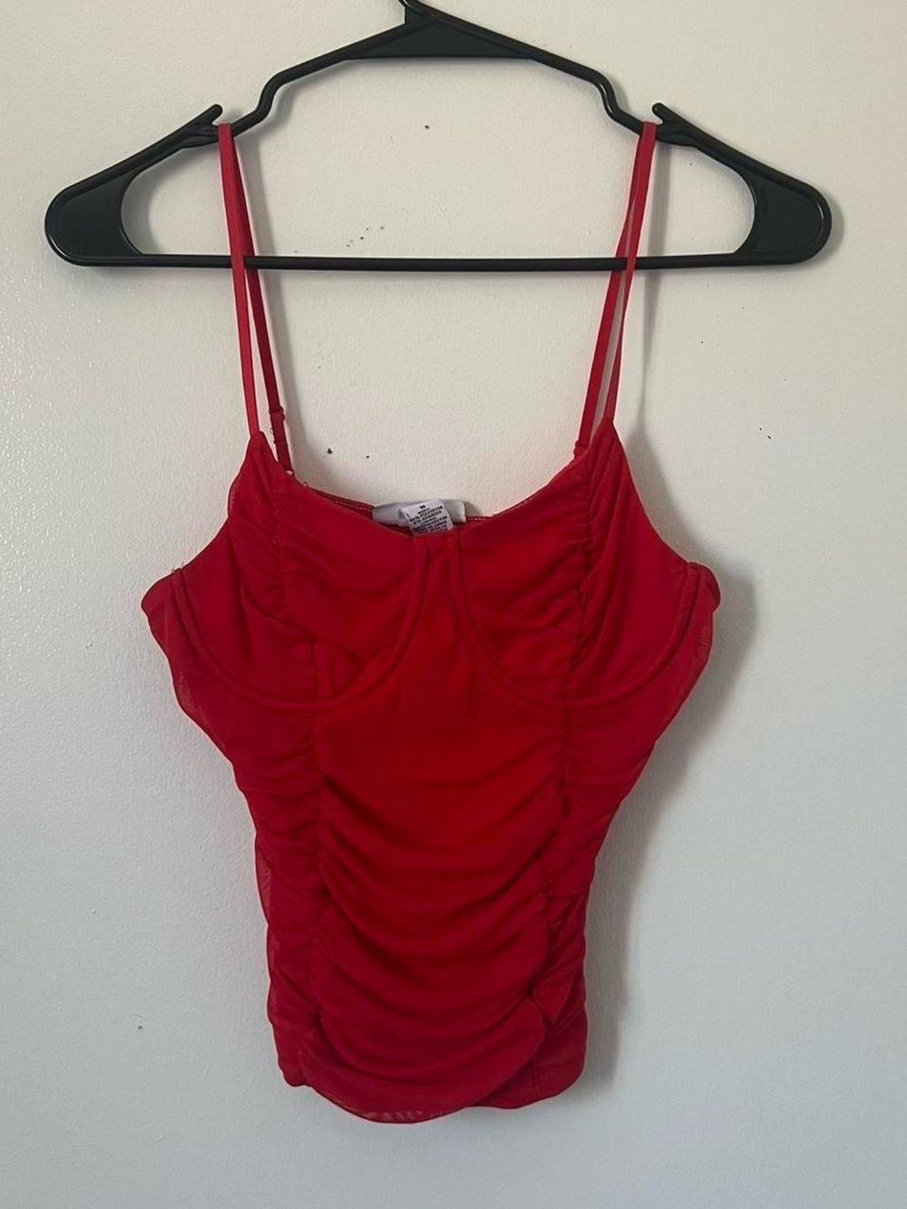 Red Ruched Tank with Spaghetti Straps